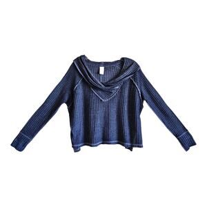 FREE PEOPLE WE THE FREE XS Top Moonlit Surf Draped Waffle Knit Long Sleeve 44"